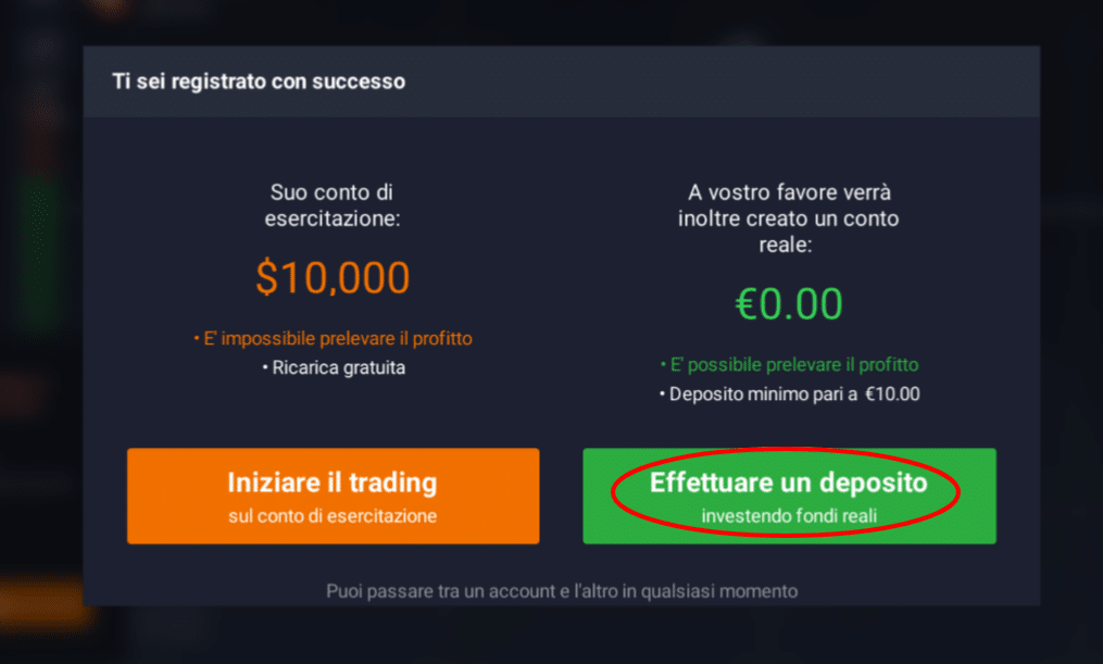 come depositare su iq option