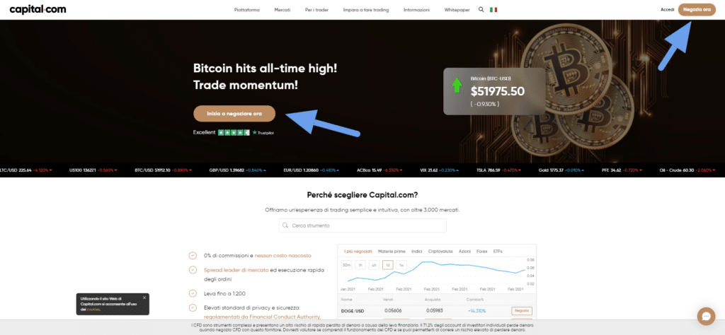 aprire un conto demo con capital.com per fare trading algoritmico con TradingView