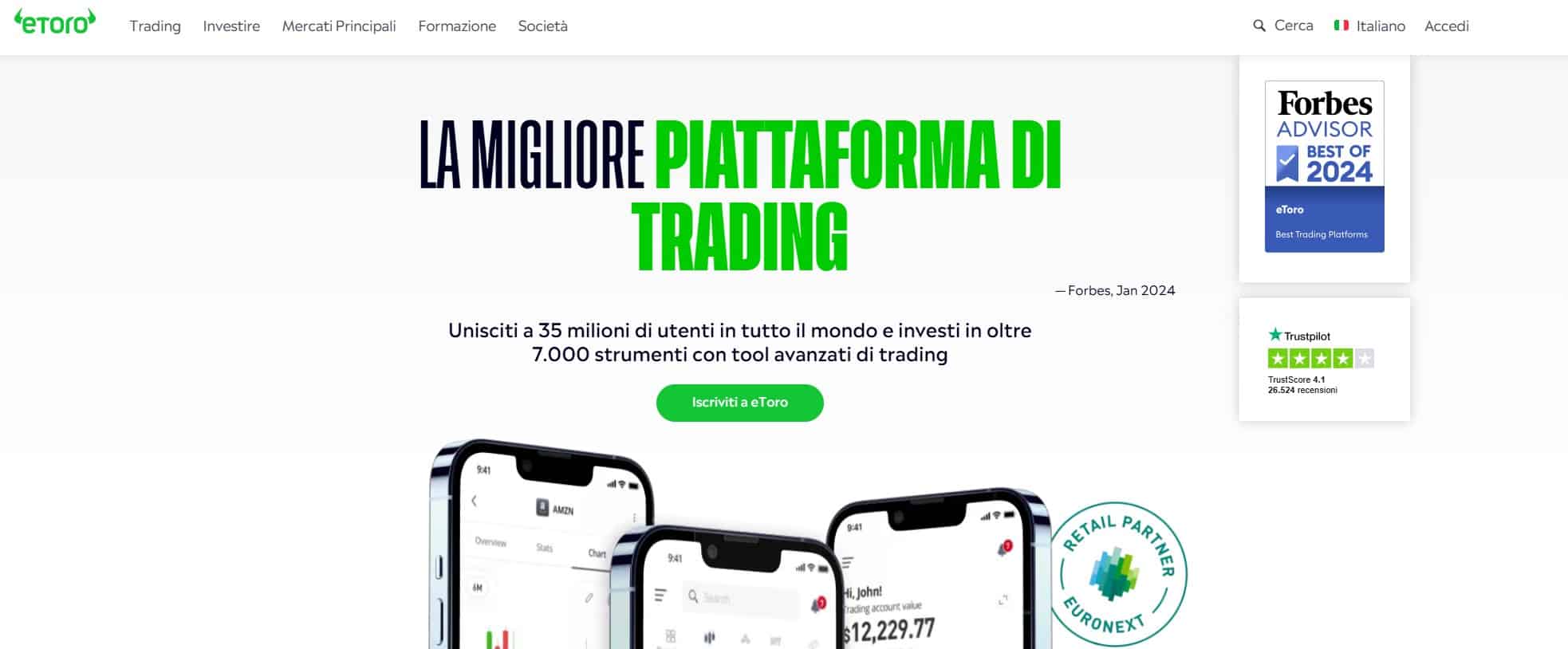 eToro - homepage recensione
