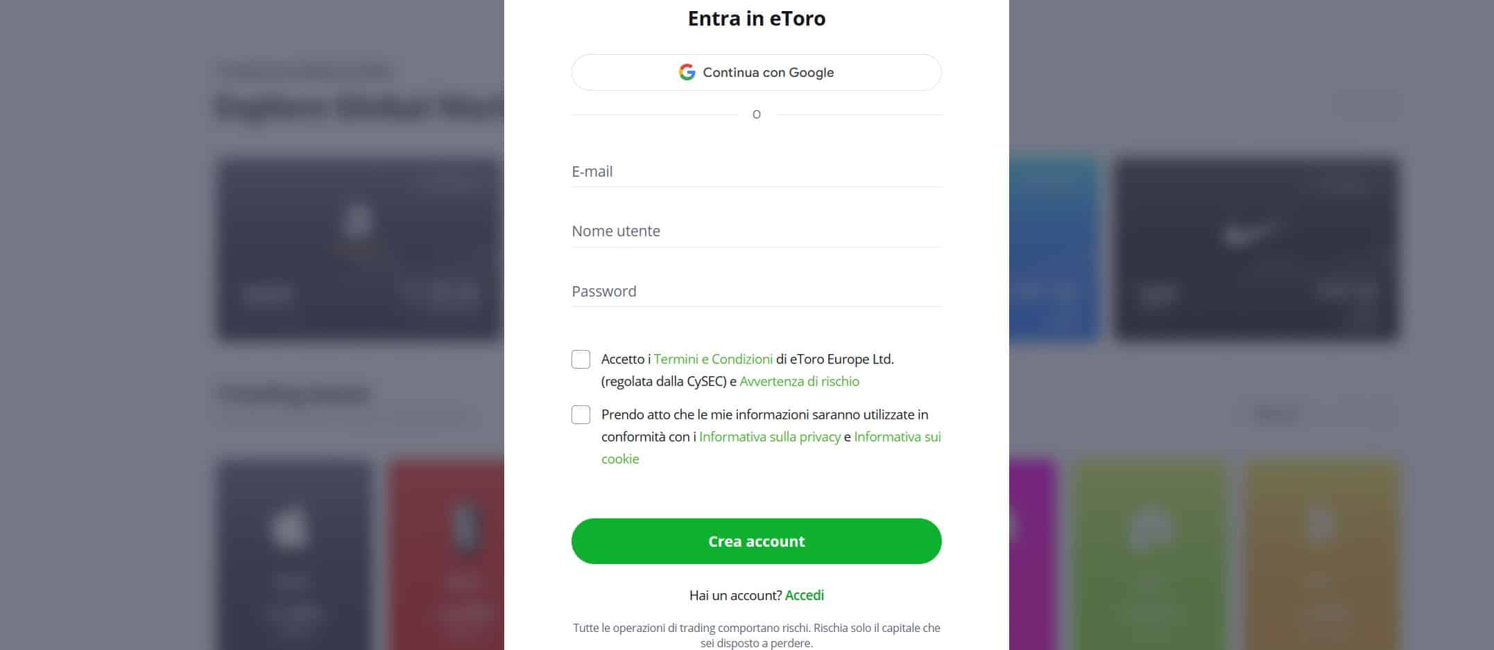eToro - registrazione